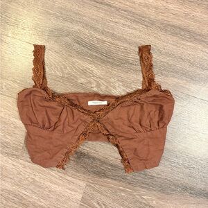 Brown Lace Trim Crop Top